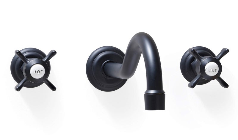 SITGES Antique Wall Faucet,Two Handle Bathroom Sink Wall Mount Faucet with Rough in Valve Included,Matte Black - Image 1